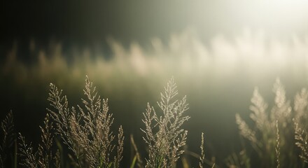 Fototapeta premium Blurry wheat field with sunlight shining through