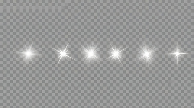 Set of glowing light effects, starbursts, and sparkles on, light effect