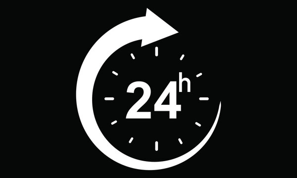 24 Hour Clock Icon &ndash; 24H Delivery Time Arrow Circle Symbol Vector White
