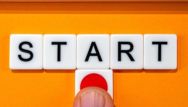 Tiles spelling start with red button pressed below