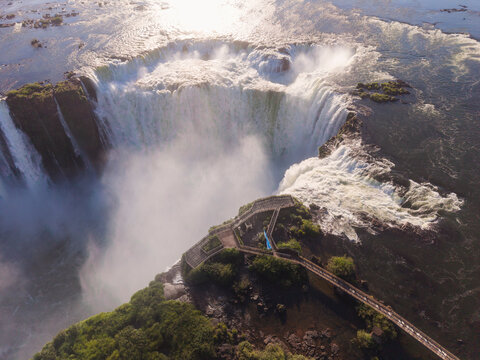 Beautiful aerial view to Devil's Throat platform in Igua&ccedil;u Falls
