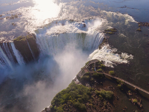 Beautiful aerial view to Devil's Throat platform in Igua&ccedil;u Falls