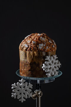 Christmas panettone on black background
