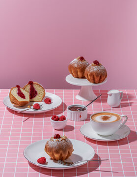 Raspberry Brioche cupcake on pink background