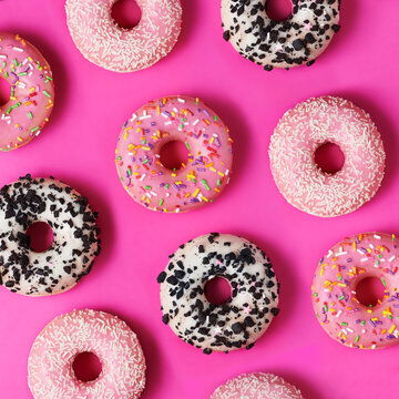 round Donuts on pink background