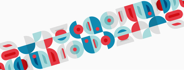 Obraz premium Abstract geometric shapes, red, teal, navy. Overlapping forms create dynamic pattern. Minimalist design, clean lines, modern aesthetic.