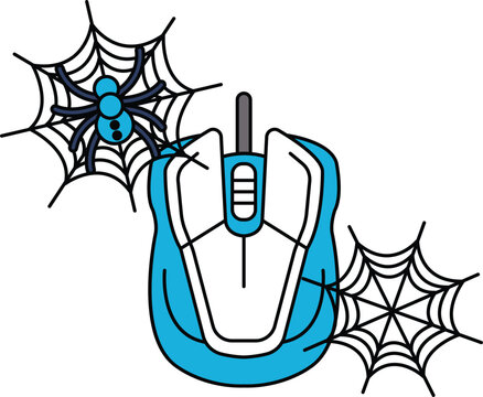 Spider webs cling to a computer mouse