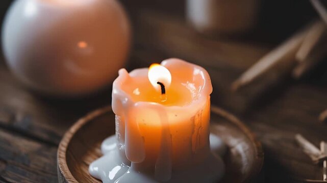 Candle Flame Blowing Out, Slow Motion Smoke, Dark Background, Melting Wax, Candlelight Glow, Spiritual Memorial Concept