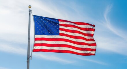 Obraz premium American flag waving in the wind on a clear day