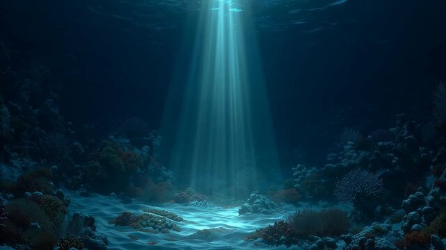 深海に差し込む一筋の神秘的な光