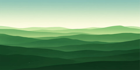 Obraz premium Beautiful summer mountain landscape with green hills grass fields and clouds in the blue sky at sunrise or sunset over natural scenery