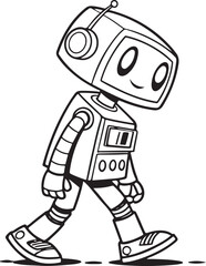 Obraz premium Minimal black silhouette vector cute toy robot with friendly rounded form modern flat isolated kids branding illustration stock digital asset