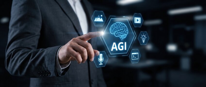 Innovative business strategies utilizing agi technology in modern workspaces digital environment high-tech insights professional perspective