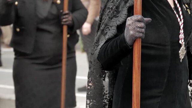 Traditional Easter procession in Alicante, Spain with solemn mood
