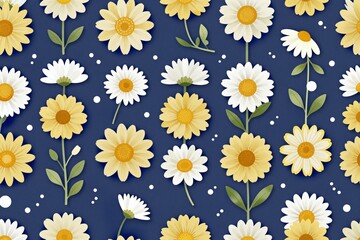 A pattern of daisies and other flowers on a dark background © Ease Enjoy