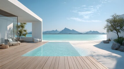 Fototapeta premium Luxury Beachfront Villa with Infinity Pool and Stunning Ocean View.