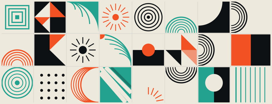 Retro Bauhaus Geometric Pattern Tile Set for Modern Graphic Design Branding Backgrounds and Creative Print Use