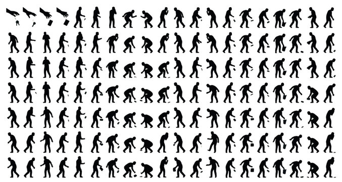 People Dropping Objects Silhouettes Set Pack. Editable Vector Stroke Illustration. featuring silhouette, human, figure, action, movement, sequence, illustration, vector, graphic, litter, dropping more