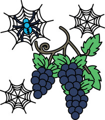 Naklejka premium Grapes hang from a vine with curling tendrils