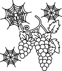 Naklejka premium Grapes hang from a vine with curling tendrils