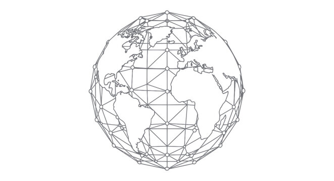 Wireframe illustration of the Earth globe.