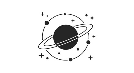 Black Planet with Ring System Icon. © wdflm