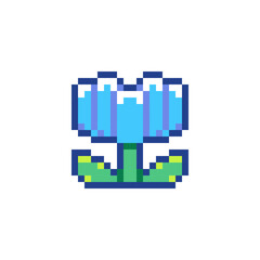 Fototapeta premium Pixel Art Aster Flower Icon. Retro 8 Bit Blue Flower Blossom Vector Illustration for Game Assets, UI, Stickers and Spring Design 