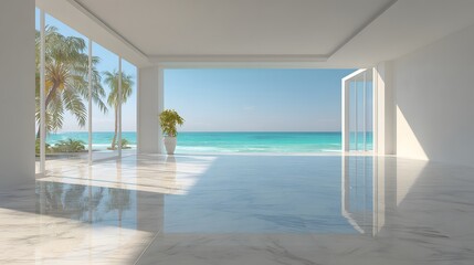 Fototapeta premium Luxury Modern Villa with Infinity Pool Overlooking Tropical Ocean Paradise.
