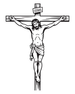 Jesus Christ Crucified on Cross with Crown of Thorns