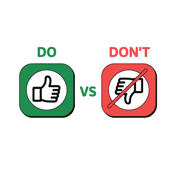 Do and don t symbols thumbs up and down with contrasting colors