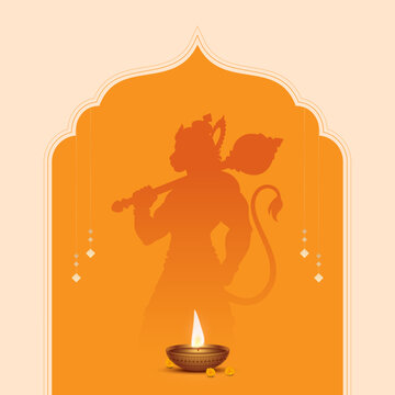 Happy Hanuman Jayanti Hindi Greeting, God Hanuman Background Design. Jai Shree Hanuman Dada typing in gujarati language. Translation- Hail Lord Hanuman