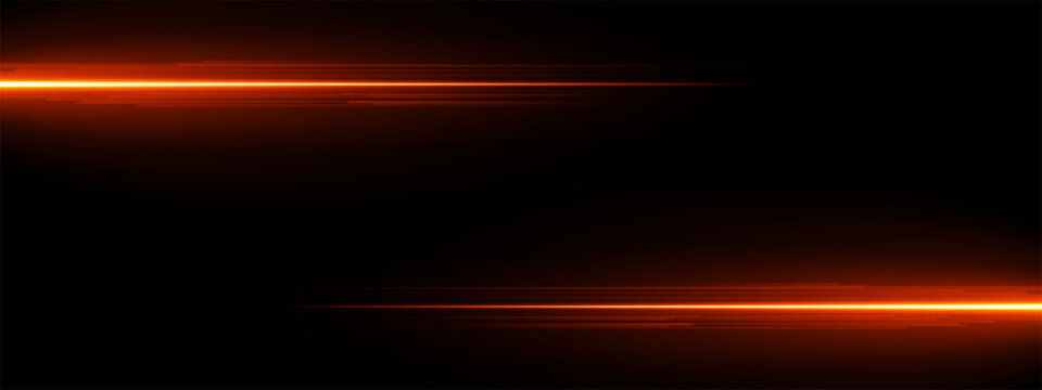 Red Light streaks on dark technology background banner abstract lines. Abstract Red light streaks crossing a dark background forming a horizontal technology banner with glowing neon lines.