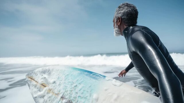Mature surfer surfing ocean wave