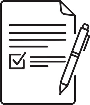 Minimal outline icon of loan application form with pen, representing submission and approval process