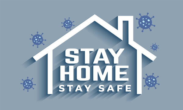 Stay Home Stay Safe Campaign Illustration Flat Style Public Health Awareness Graphic with House and Virus Particles
