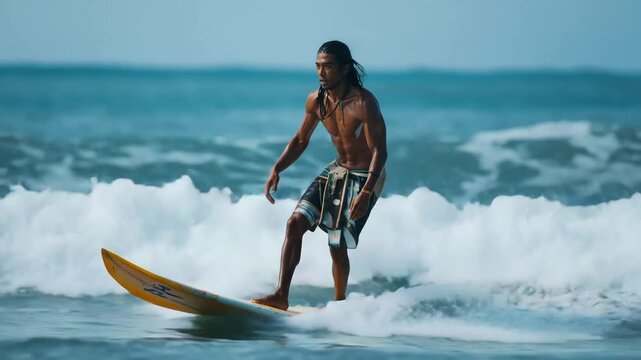 Mature surfer surfing ocean wave