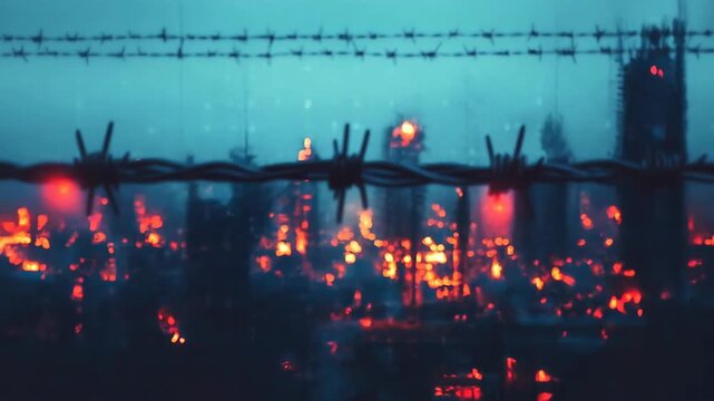 Abstract concept of internet censorship and digital control with barbed wire and computer code