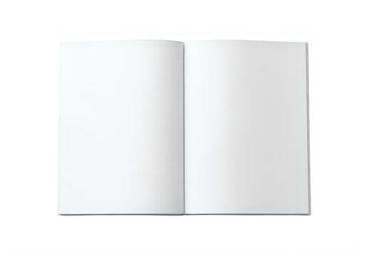 An open book with two blank white pages spread out flat for reading or writing new creative ideas