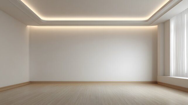 Modern Empty Room with Ambient LED Lighting and Large Window.