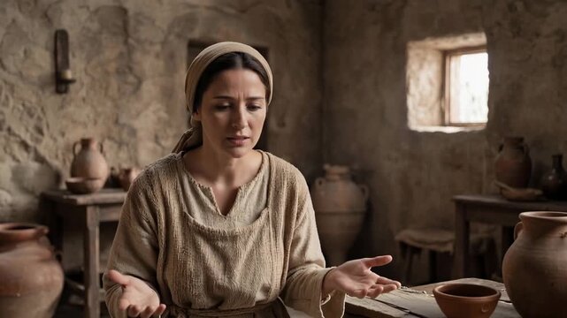 Confused Mary gesturing asking how she can conceive