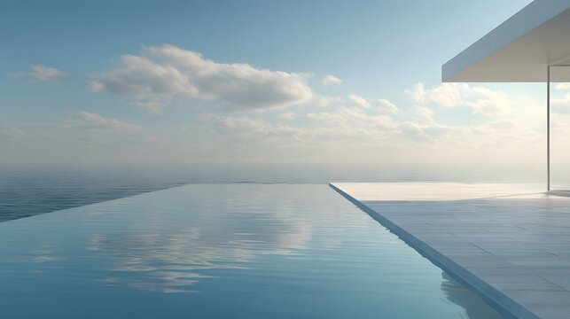Modern Infinity Pool Overlooking Serene Ocean Horizon.
