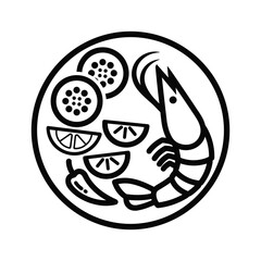 Obraz premium Simple Icon of Shrimp and Ingredients on a Plate