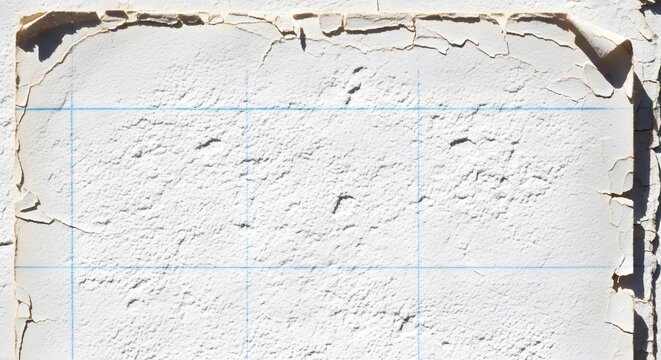 Weathered arid paper background with sand-blasted micro pitting and faded blue lines