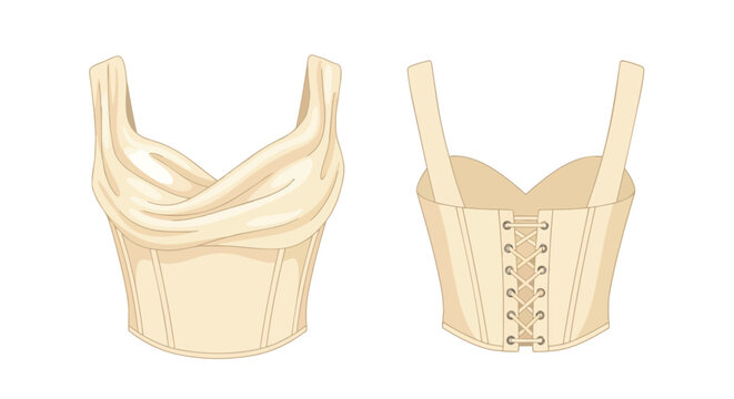 Exquisite cream corset top illustration, gracefully draped front, detailed lace-up back. Blends classic charm with contemporary fashion, ideal for
