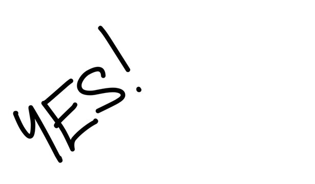 Bold handwritten &ldquo;YES!&rdquo; in dynamic black brush‑style lettering, slightly tilted upward to visually express a strong and enthusiastic affirmative message in a minimalist vector design