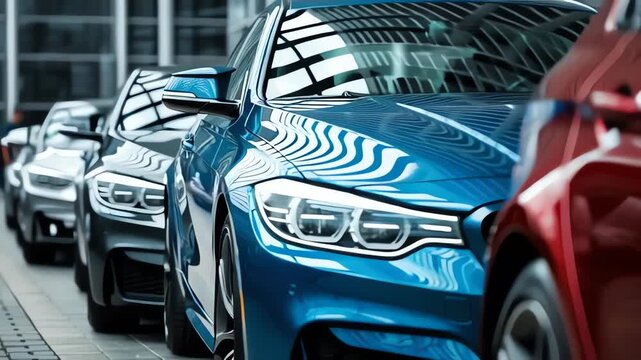 Luxury Cars Row in Dealership Showroom