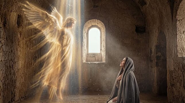 Angel Gabriel fading into celestial light departing