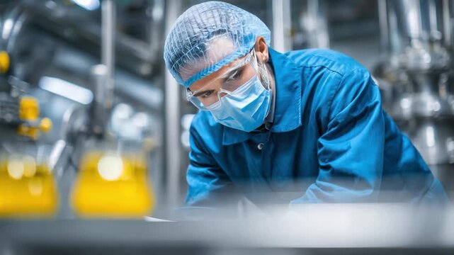 Precision in Production: A dedicated technician, meticulously focused on his tasks, operates within the controlled environment of a modern production facility.