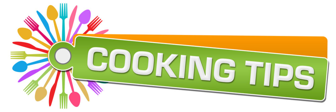 Cooking Tips Green Orange Colorful Spoon Fork Knife Circular Label 