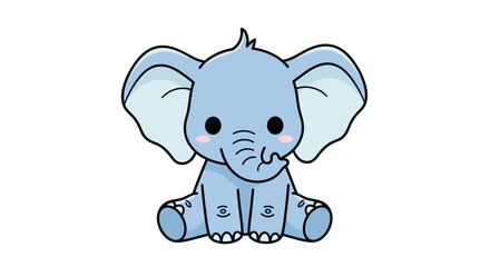 Fototapeta premium Cute baby elephant sitting with oversized ears in a simple cartoon.